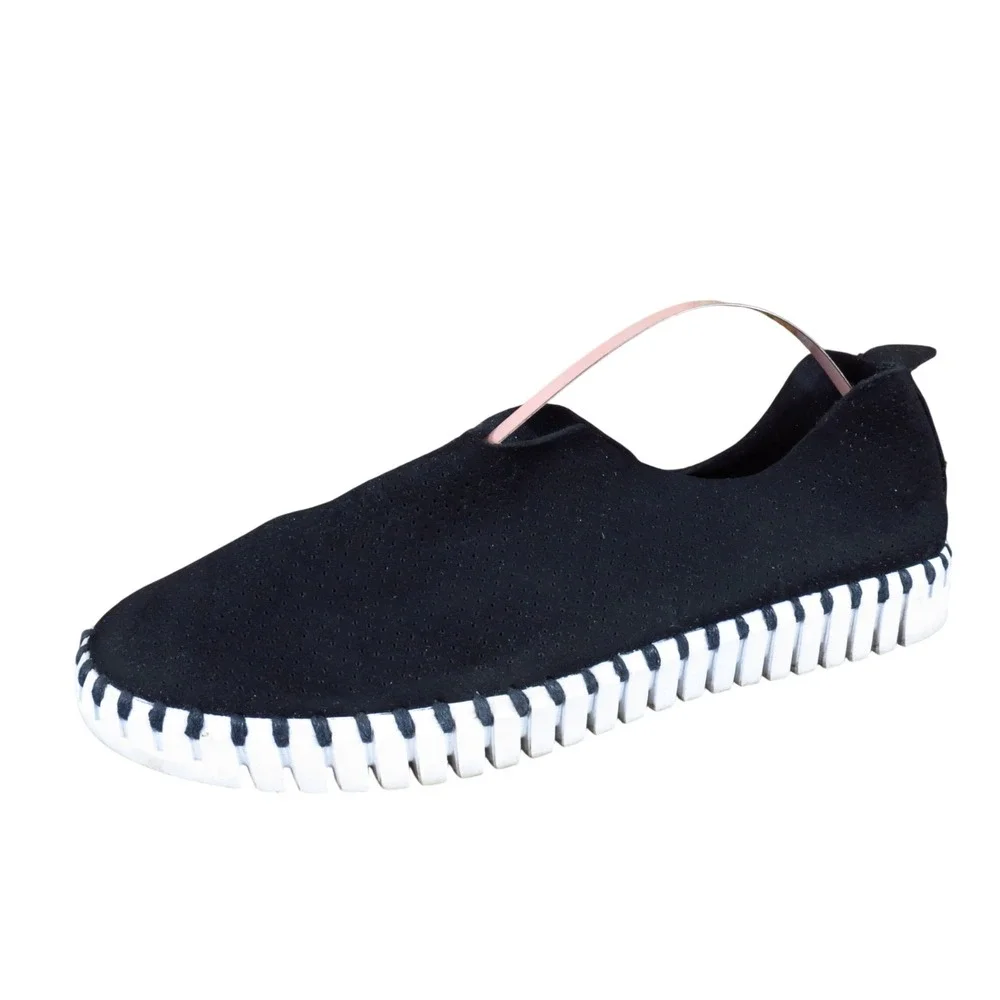 Ilse Jacobsen Tulip Women Slip On Flat Sz 38 Walking Black Perforated Microfiber